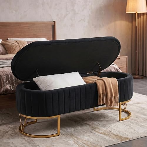 Velvet Oval Upholstered End of Bed Bench - Image 3