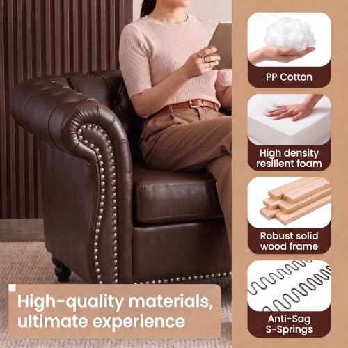 Chesterfield Sofa & Chair Set, Faux Leather Couch Set - Image 4