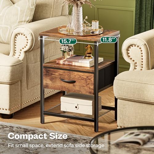 Huuger Night Stand with 2 Drawers, Bed Side Table with Open Shelf - Image 5