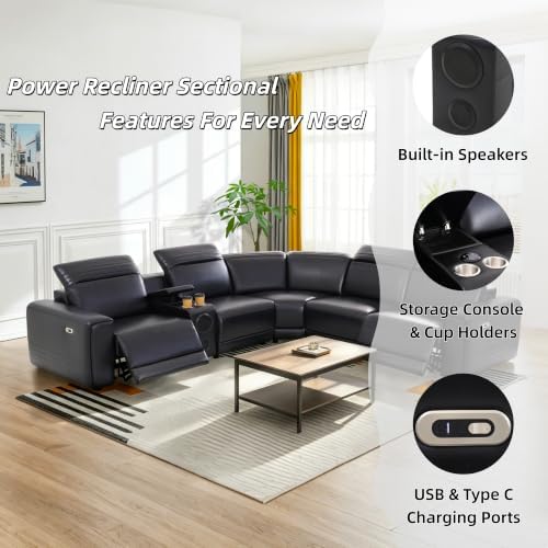 Power Recliner Sectional Couch, Breathing Leather Living Room Furniture Set - Image 3