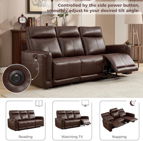 CANMOV Genuine Leather Power Recliner Sofa Set, Power Reclining Couch Set - Image 3