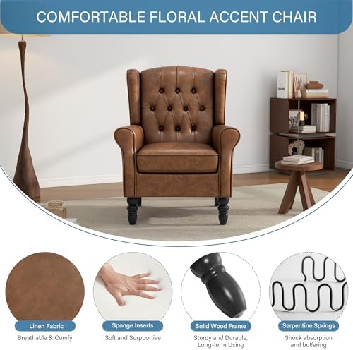 Faux Leather Wingback Accent Chair, High Back Armchair - Image 4