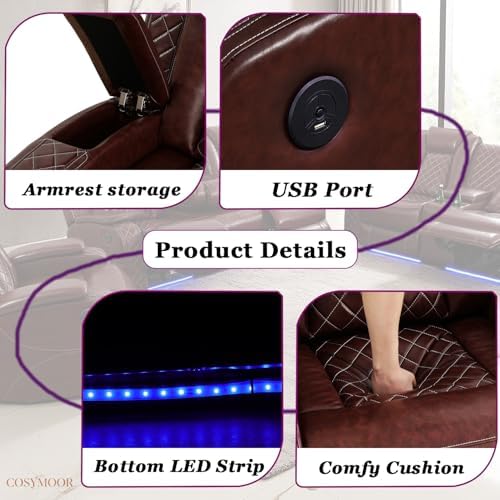 Power Recliner Set with LED Lights, Air Leather Reclining Sofa Set with USB - Image 5