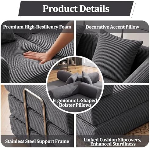 Convertible Compressed Corduroy Folding Cloud Sofa Bed, 5 in 1 Floor Mattress - Image 5
