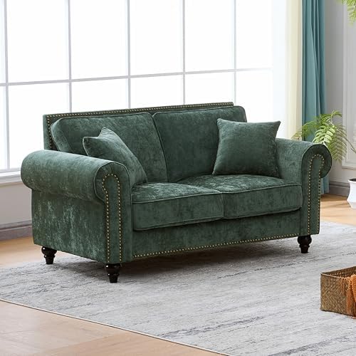 63.5" Chenille Loveseat Sofa, Traditional Rolled Arm Couch by Asucoora