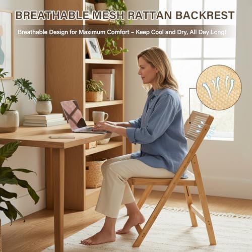 Furlide Rattan Folding Chair, Bamboo Dining Chair - Image 5