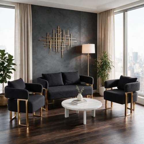 YISHENG Loveseat Sofa and 2 Accent Chairs, Comfy 3 Piece Sofa Couch by Yisheng