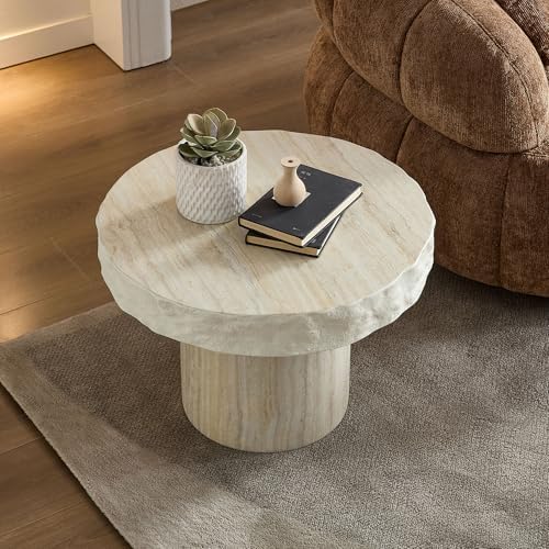 JUSTONE 23.82 Inch Faux Mars Textural Round Coffee Table, No Assembly Required - Image 4
