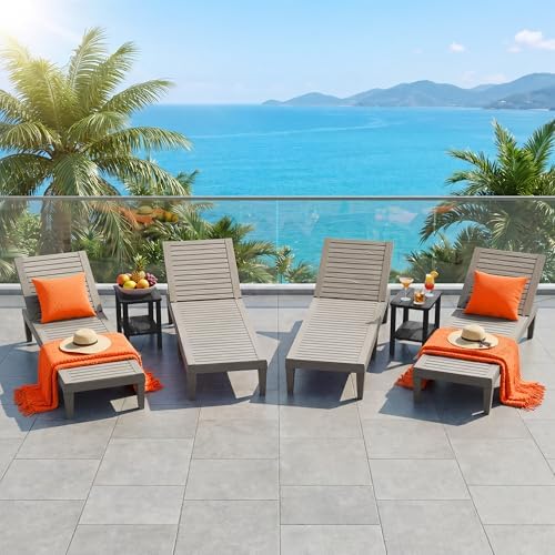 Outdoor Chaise Lounge Chairs Set of 4, Texture Grey by NBYSGO