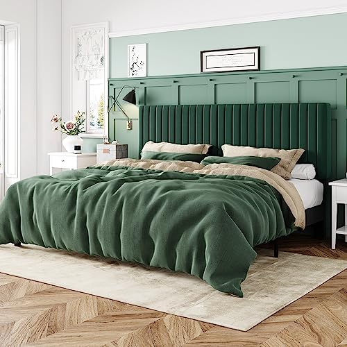 Allewie King Bed Frame, Velvet Upholstered Platform Bed by Allewie