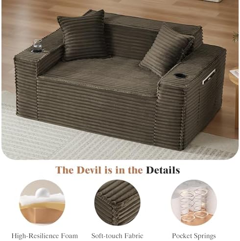 61" Boneless Sofa Couches with Cup Holder, 2 Seat Loveseat Sofas with Side - Image 5