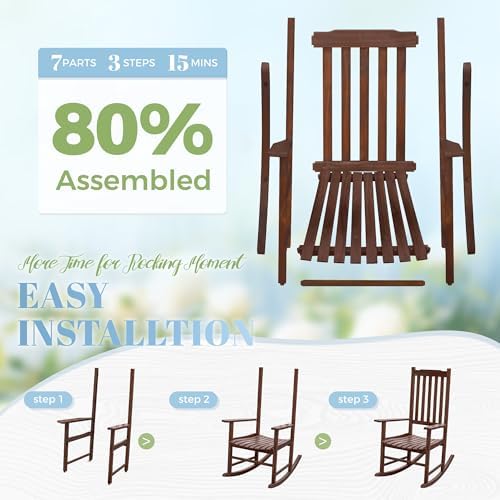 Flamaker Acacia Wood Outdoor Rocking Chairs Set of 2 - Image 4