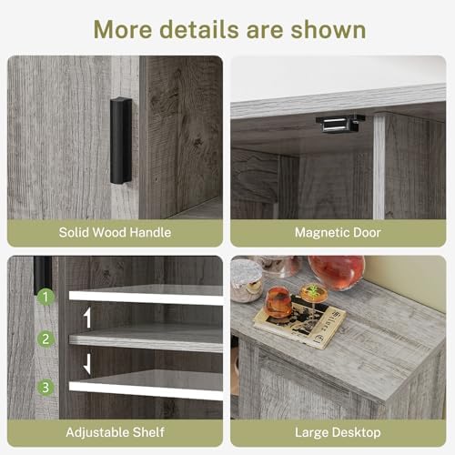 Iwell Storage Cabinet with 2 Doors and 4 Adjustable Shelves, Buffet Cabinet - Image 6