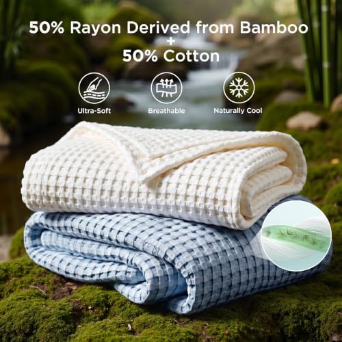 Bedsure Cooling Waffle Blanket for Hot Sleepers, Sky Blue - Image 2