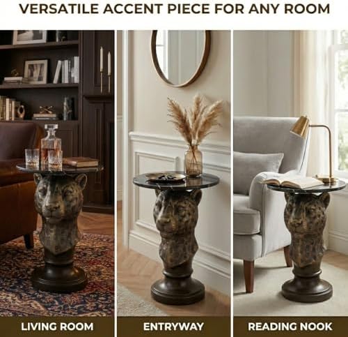 25" Luxury Leopard Head Side Table - Image 5