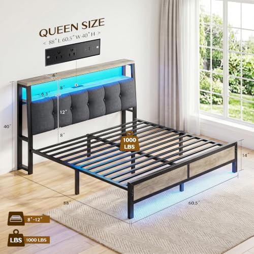 Homkdom Queen Bed Frame with Upholstered Headboard & Charging Station - Image 3