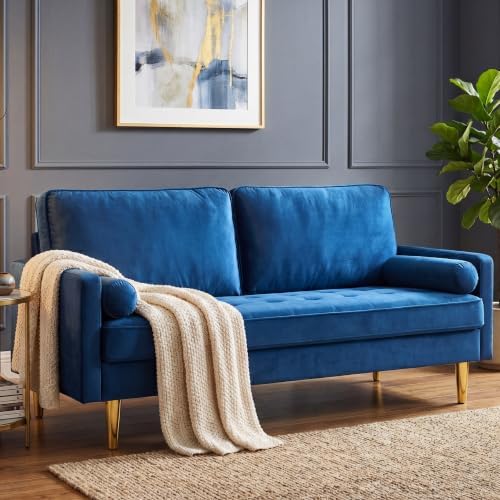 KEIKI 65" Velvet Futon Sofa Loveseat, Small Sleeper Cloud Couch Bed - Image 3