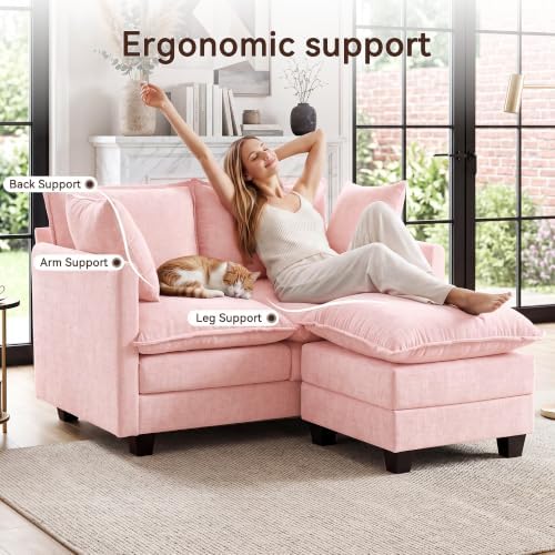 50" Love Seat with Ottoman, Small L Shape Cloud Sofa Couch, 2-Layer Cushion & - Image 4