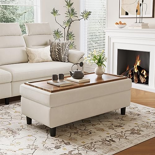 LINSY HOME 46 Inches Wide Storage Ottoman Bench, Linen Coffee Table Folding by LINSYHOME