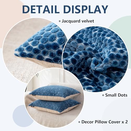 FIFU 16x16 Inch Throw Pillow Covers Set of 2, Jacquard Velvet, Oxford Blue - Image 5