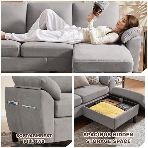 Convertible Sectional Sofa Set, Linen 3 Seater Sofa and Loveseat Set - Image 3