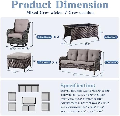 Belord 8 Piece Wicker Patio Furniture Set, Outdoor Swivel Rocker Chairs Set of 4 - Image 2