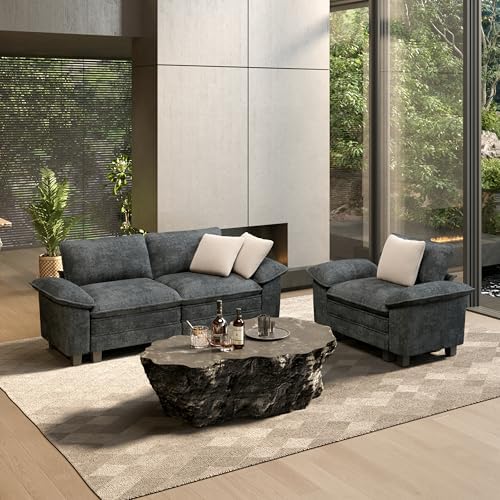 HERA'S HOUSE 2 Pieces Modular Loveseat Couch and Chair Set Setional Sofa by HERASHOUSE