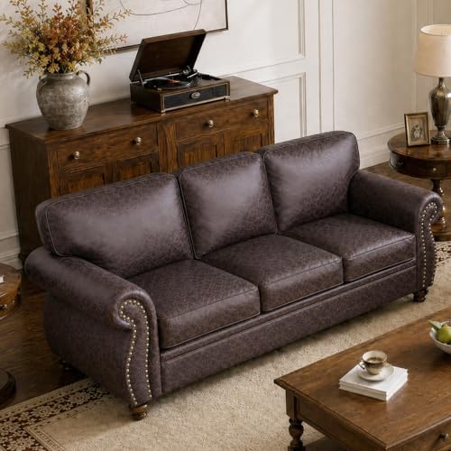 Couchus 88" W 3-Seater Sofa Couch, Faux Leather Fabric Sofas by COUCHUS