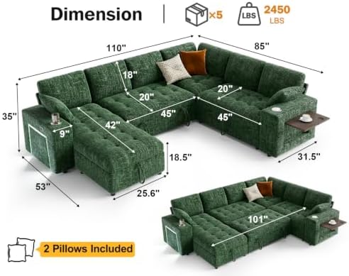 Vipbear 111" Modular Sectional Sleeper Sofa - Image 3