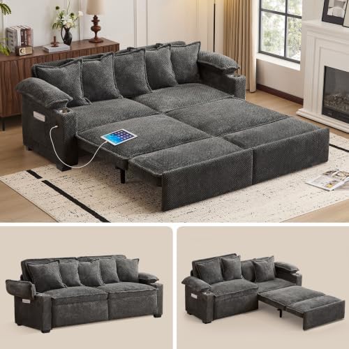 SUNWAVE 90" Sleeper Sofa, 3-in-1 Pull Out Sofa Bed Corduroy Couch Bed by SUNWAVEHOME