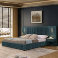 King Size Bed Frame with LED Lights and Nightstands, Modern Chenille by Kolavess