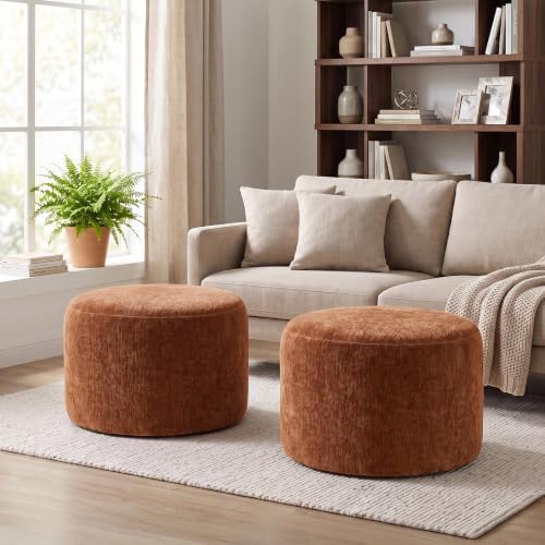 Upholstered Round Pouf Ottoman Set of 2 by Scingu
