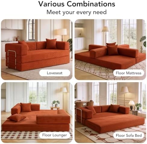 WEUP 5-in-1 Convertible Sofa Bed, Corduroy Floor Sofa Loveseat Sleeper - Image 4