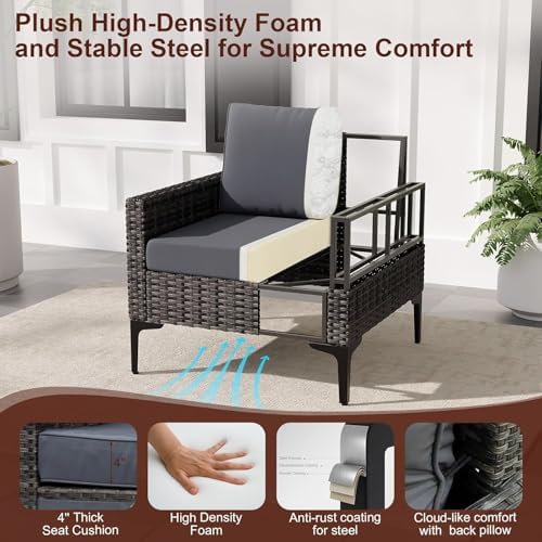 2 Piece Outdoor Single Chairs, All-Weather Wicker Patio Sofa Set - Image 6
