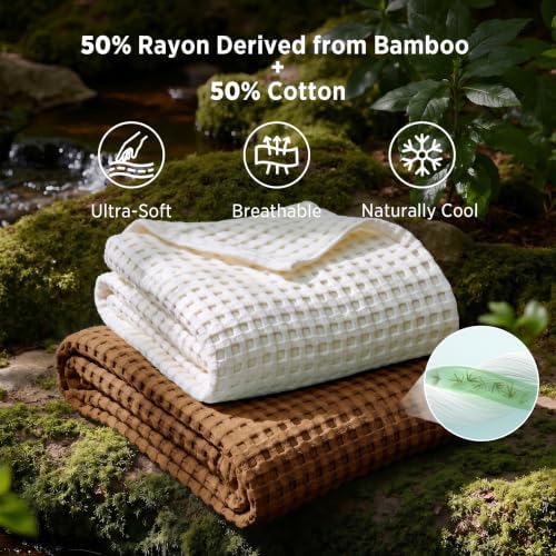 Bedsure Cooling Waffle Blanket for Hot Sleepers, Burnt Orange - Image 2