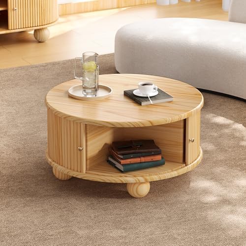 31.8" Coffee Table Round Wood Fluted - Image 3