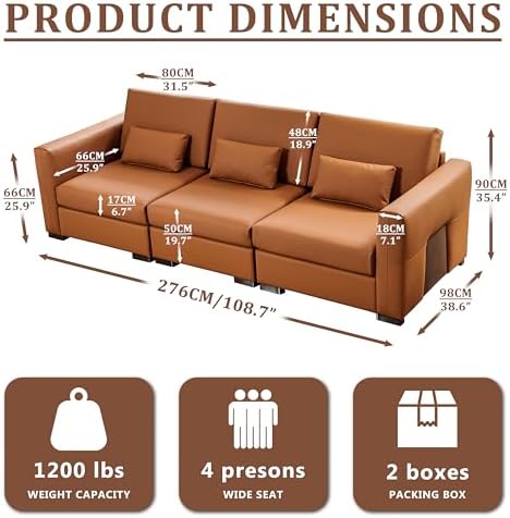 108.7'' Leather Couch, 4-Seater Oversized Upholstered Sofa - Image 2
