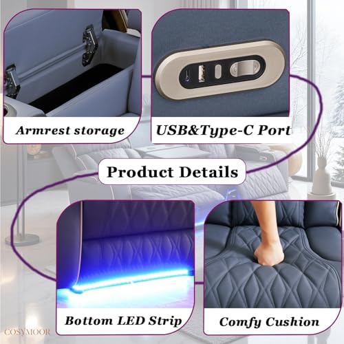 Power Recliner Set with LED Lights, 3 Pieces Living Room Furniture Sets - Image 3