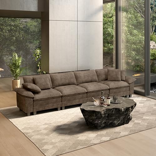 HERA'S HOUSE 158" Oversized Modular Sectional Straight Sofa, Chenille Taupe by HERASHOUSE