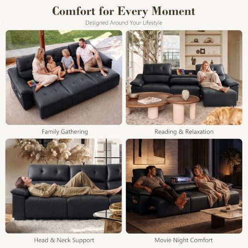110’’ Electric Leather Recliner Chair, Power Extendable Pull Out Sofa Bed - Image 4