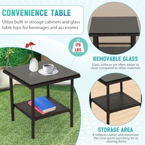 FDW 3-Piece Patio Furniture Set | Brown & Red | Outdoor Wicker Furniture - Image 5