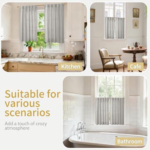 YoungsTex Grey Linen Semi Sheer Curtains 36 Inch Length Kitchen Winow Sink - Image 2