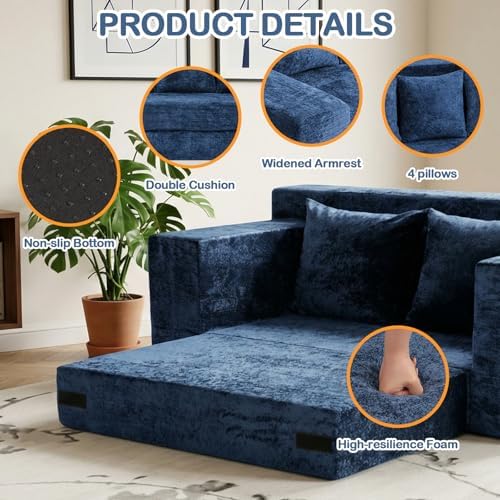 55" Small Boneless Couch, 3-in-1 Boneless Loveseat Sleeper Sofa Bed Convertible - Image 6