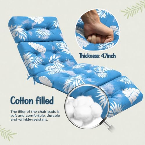 Outdoor Lounge Chair Cushions Set of 2 Waterproof 75.1x22.8x4.7" Blue Leaf - Image 6