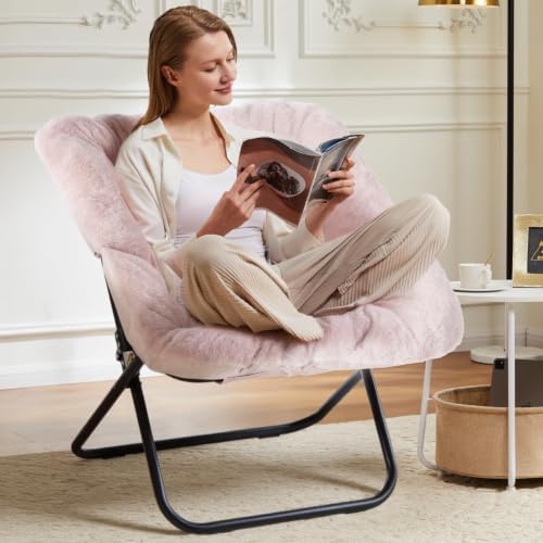 DUMOS Faux Fur Saucer Chair for Adults, Living Room Folding Lounge Chair - Image 6