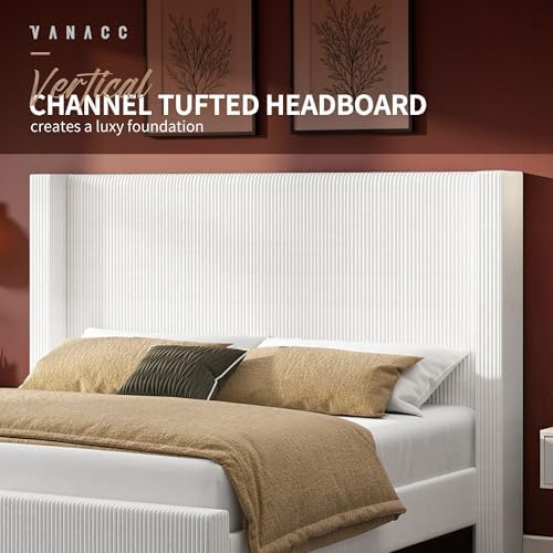 VanAcc California King Size Corduroy Platform Bed Frame - Image 5
