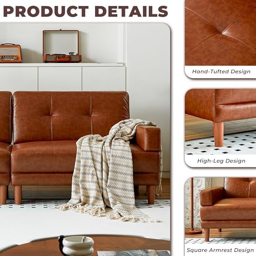 86" Oversized Tufted Leather Couch Sectional Sofa - Image 6