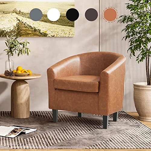 Yaheetech Accent Chairs, Faux Leather Barrel Armchairs - Image 2
