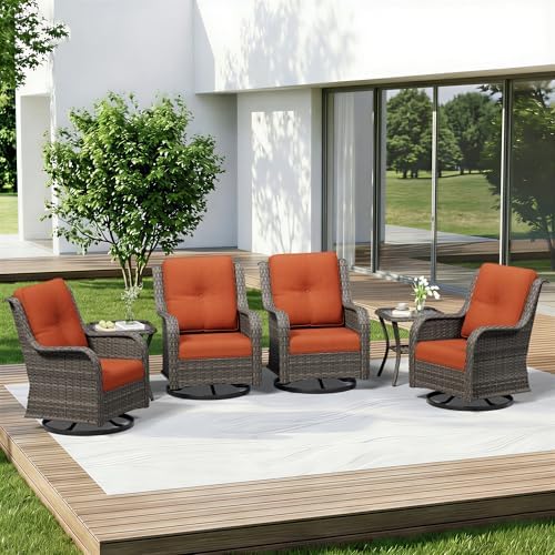 6 Piece Outdoor Wicker Patio Furniture Set, Outdoor Swivel Rocker Patio Chairs by Gardenbee