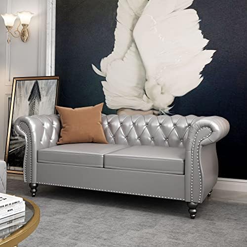 ORRD Chesterfield Loveseat, Modern Leather Sofa Tufted Couch 2 Seater - Image 3